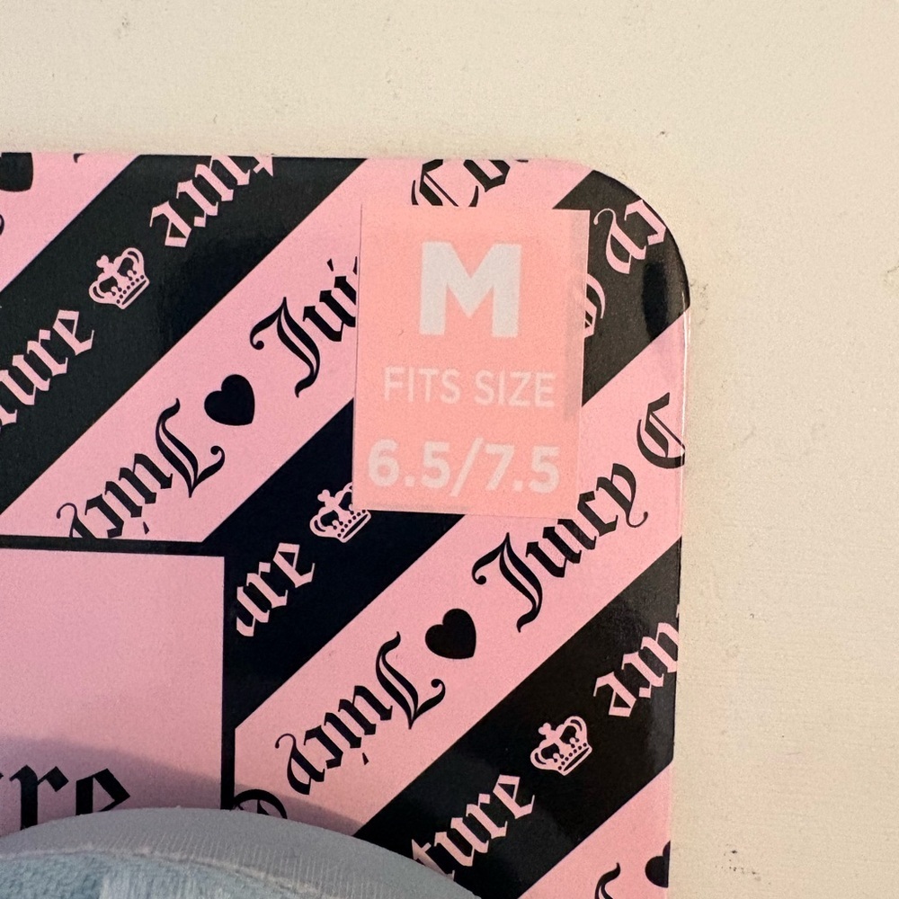 NWT Juicy Couture Slide Slippers Faux Fur Blue Silver Crown Women Size M 6.5-7.5 - Picture 3 of 9